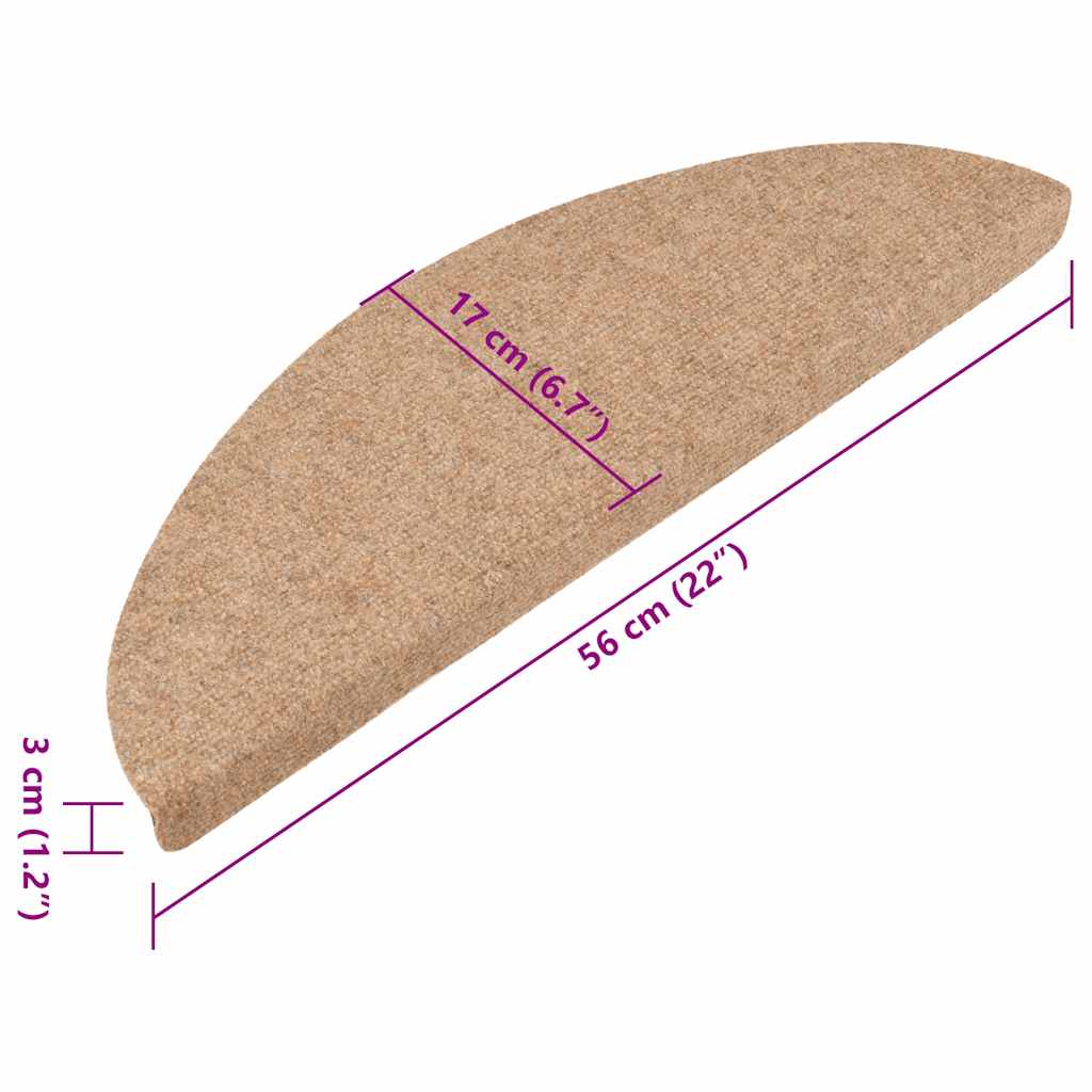 vidaXL Tapetes de escada adesivos 15 pcs 56x17x3 cm bege