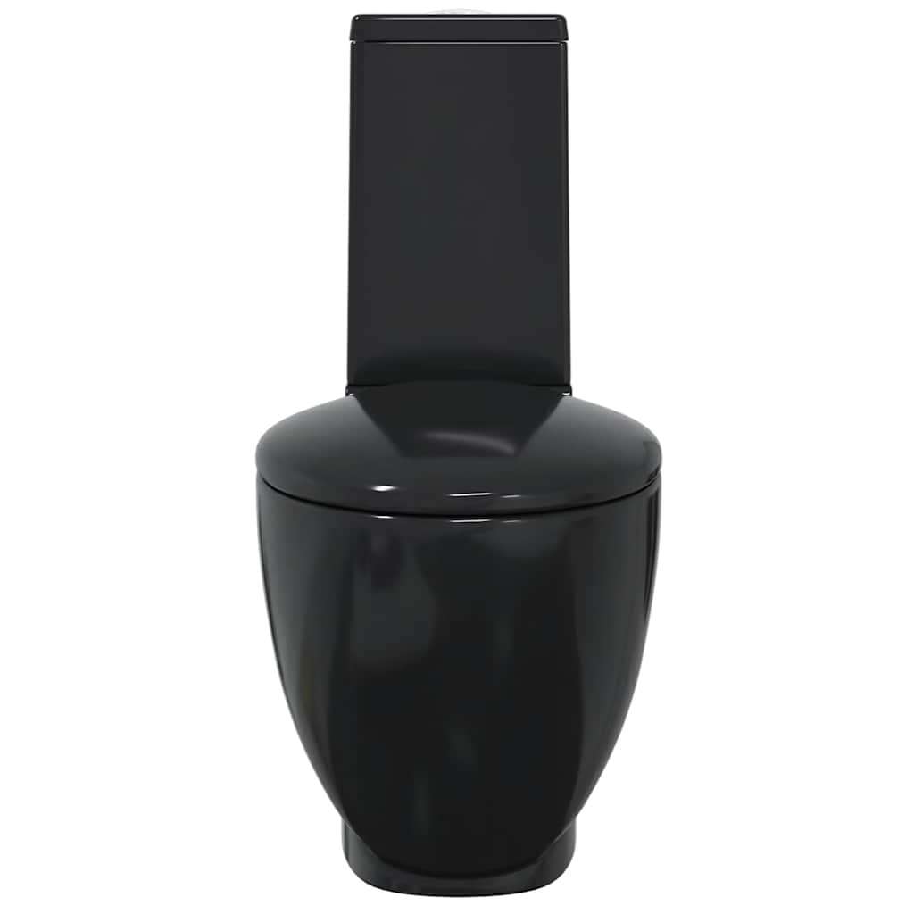 vidaXL Sanita de cerâmica com descarga água traseira preto