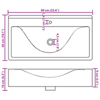 Lavatório cerâmico retangular luxososo branco, furo torneira 60x46cm