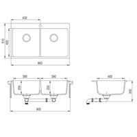 Pia de cozinha dupla de granito com bacia, preto