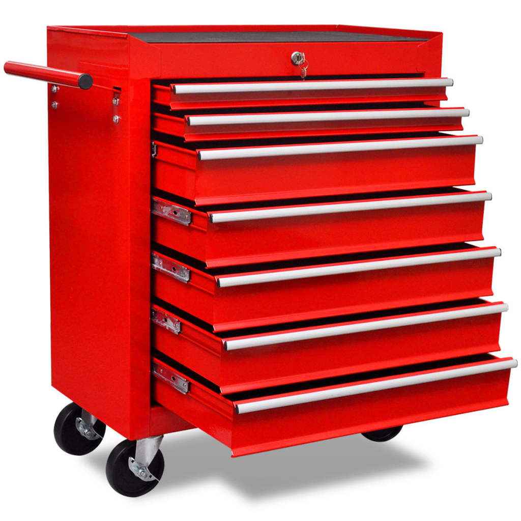 Carinho de ferramentas com 5 gavetas para oficina, vermelho