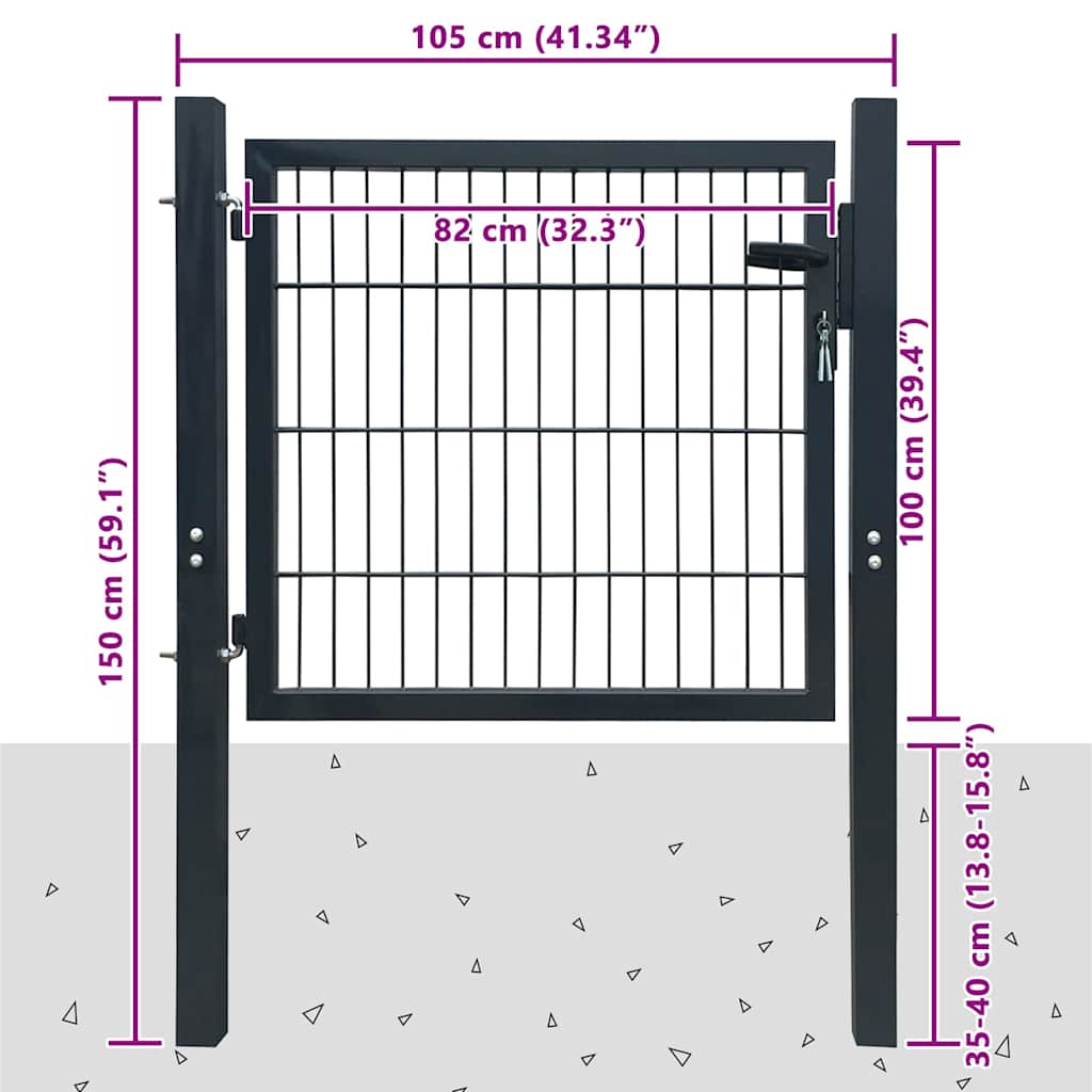 vidaXL Portão de cerca em aço antracite 100x100 cm