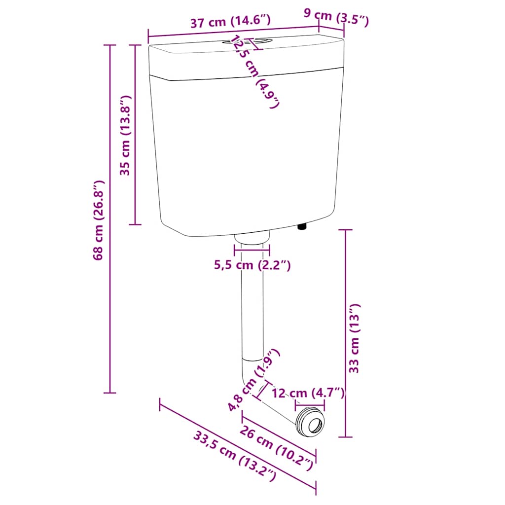 vidaXL Autoclismo de WC c/ entrada de água inferior 3/6 L branco