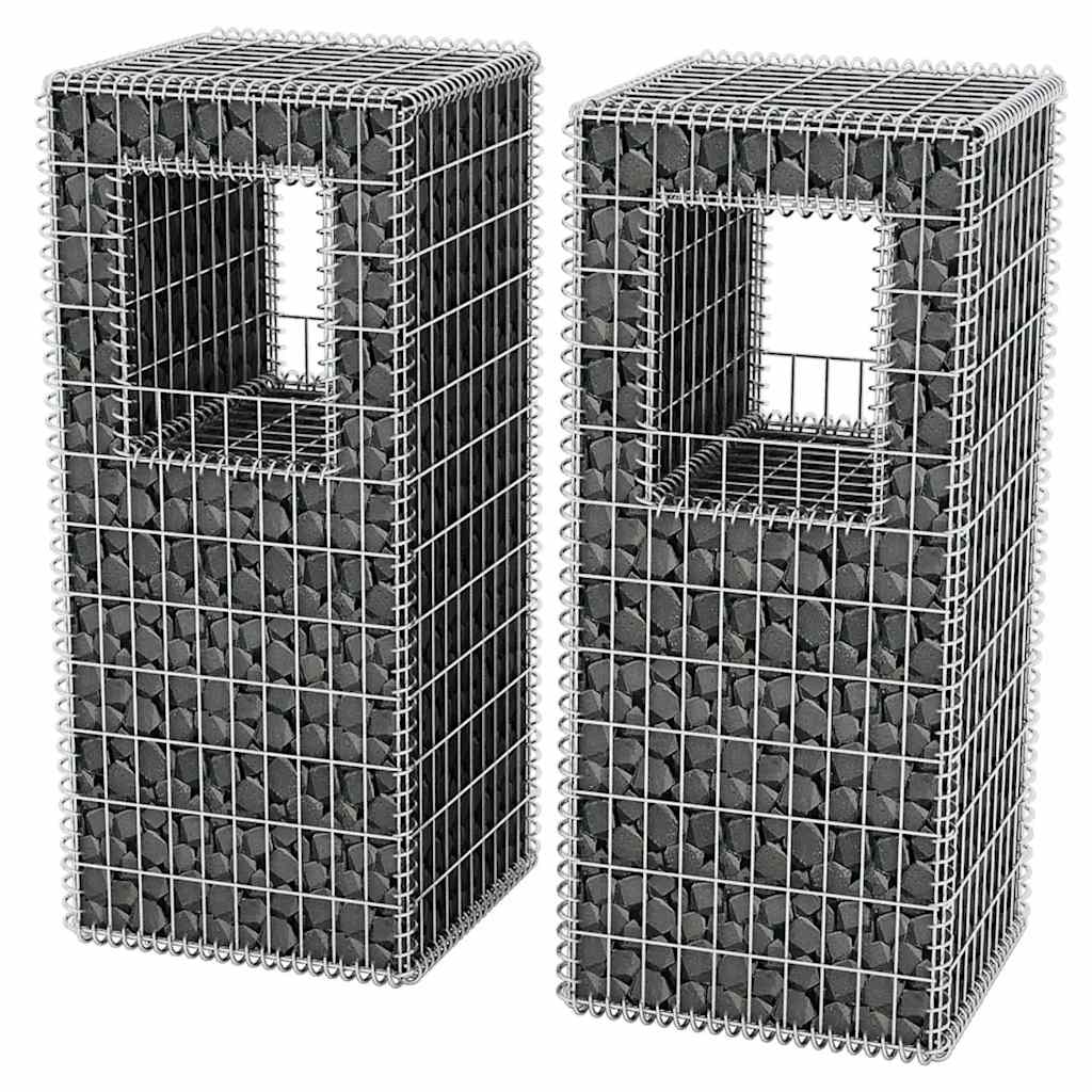 vidaXL Postes/floreiras gabião 2 pcs aço 50x50x120 cm