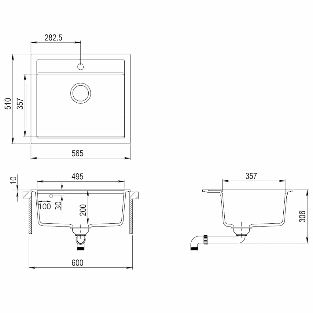 vidaXL Lava-louça com 1 cuba granito preto