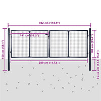 vidaXL Portão de jardim em tela de aço galvanizado 300x100 cm cinza