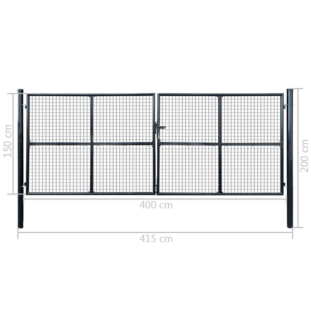 vidaXL Portão de jardim em tela de aço galvanizado 400x150 cm cinza