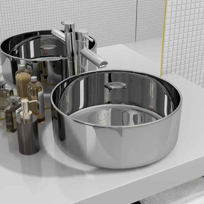 vidaXL Lavatório redondo branco cerâmica 40x15 cm