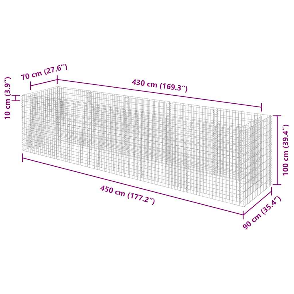 vidaXL Canteiro elevado/cesto gabião 450x90x100 cm aço galvanizado