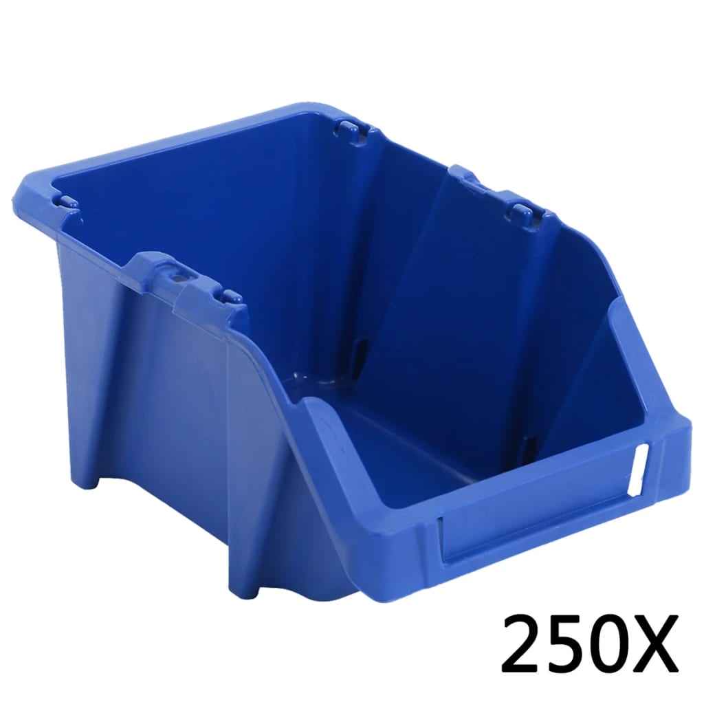 vidaXL Caixas de arrumação empilháveis 250 pcs 103x165x76 mm azul