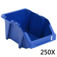 vidaXL Caixas de arrumação empilháveis 250 pcs 103x165x76 mm azul