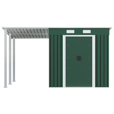vidaXL Abrigo de jardim com alpendre 346x236x181 cm aço verde