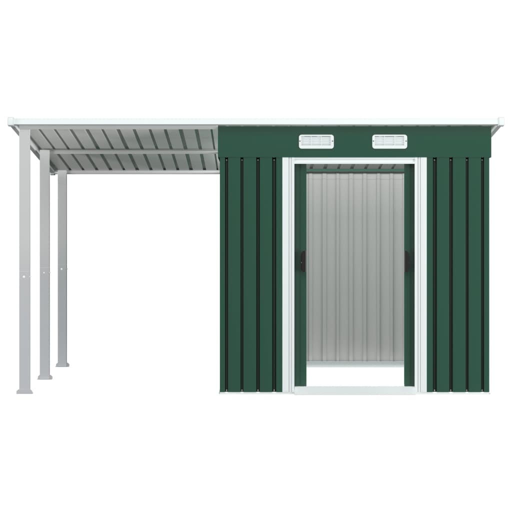 vidaXL Abrigo de jardim com alpendre 346x236x181 cm aço verde