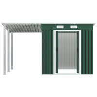 vidaXL Abrigo de jardim com alpendre 346x236x181 cm aço verde