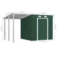 vidaXL Abrigo de jardim com alpendre 346x236x181 cm aço verde