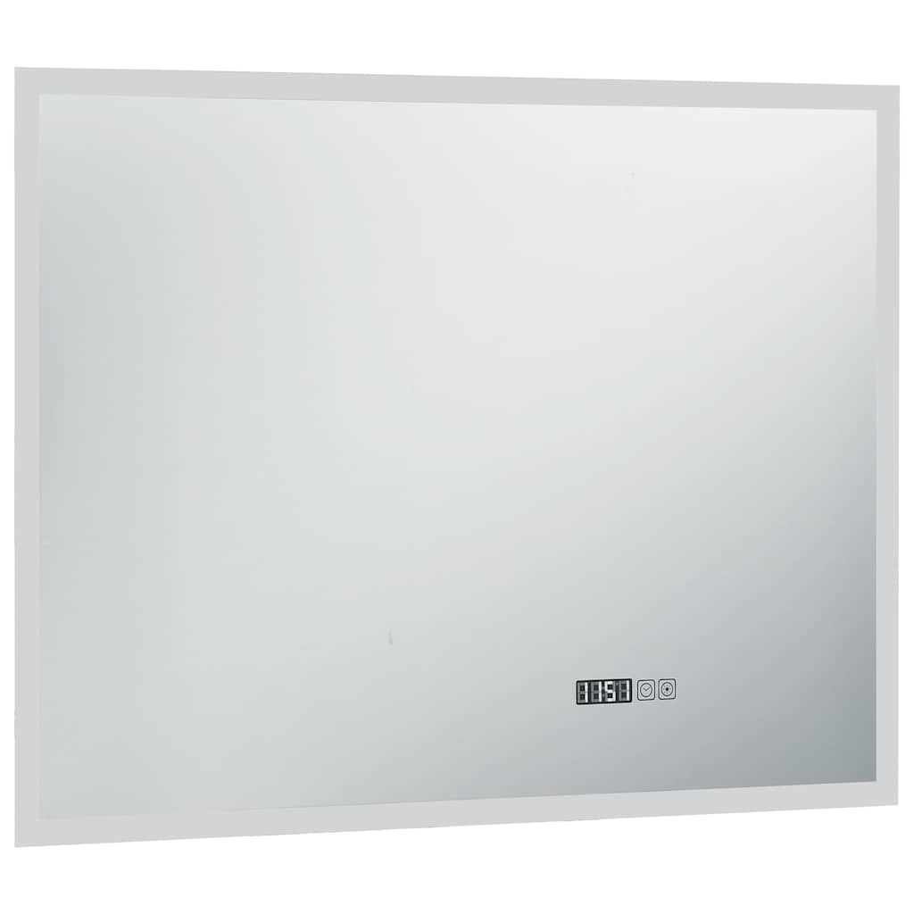 vidaXL Espelho de parede LED c/ sensor tátil e horas p/ WC 100x60 cm