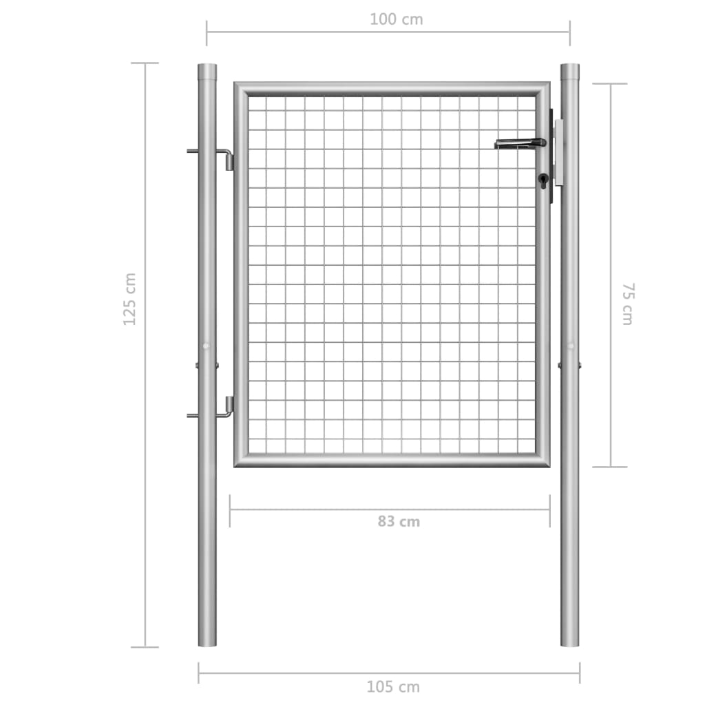 vidaXL Portão de jardim em aço galvanizado 100x75 cm prata
