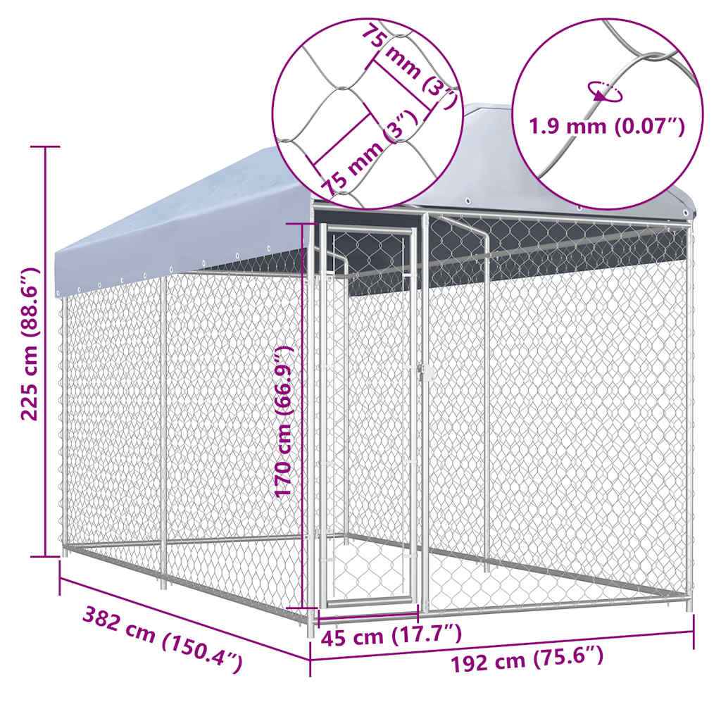 vidaXL Canil de exterior com toldo 382x192x225 cm