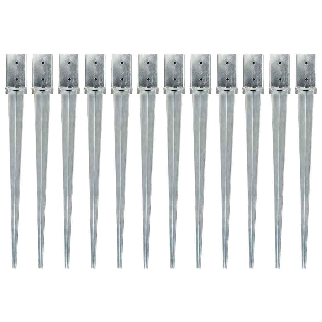 vidaXL Estacas de enterrar 2 pcs 7x7x75 cm aço galvanizado prateado