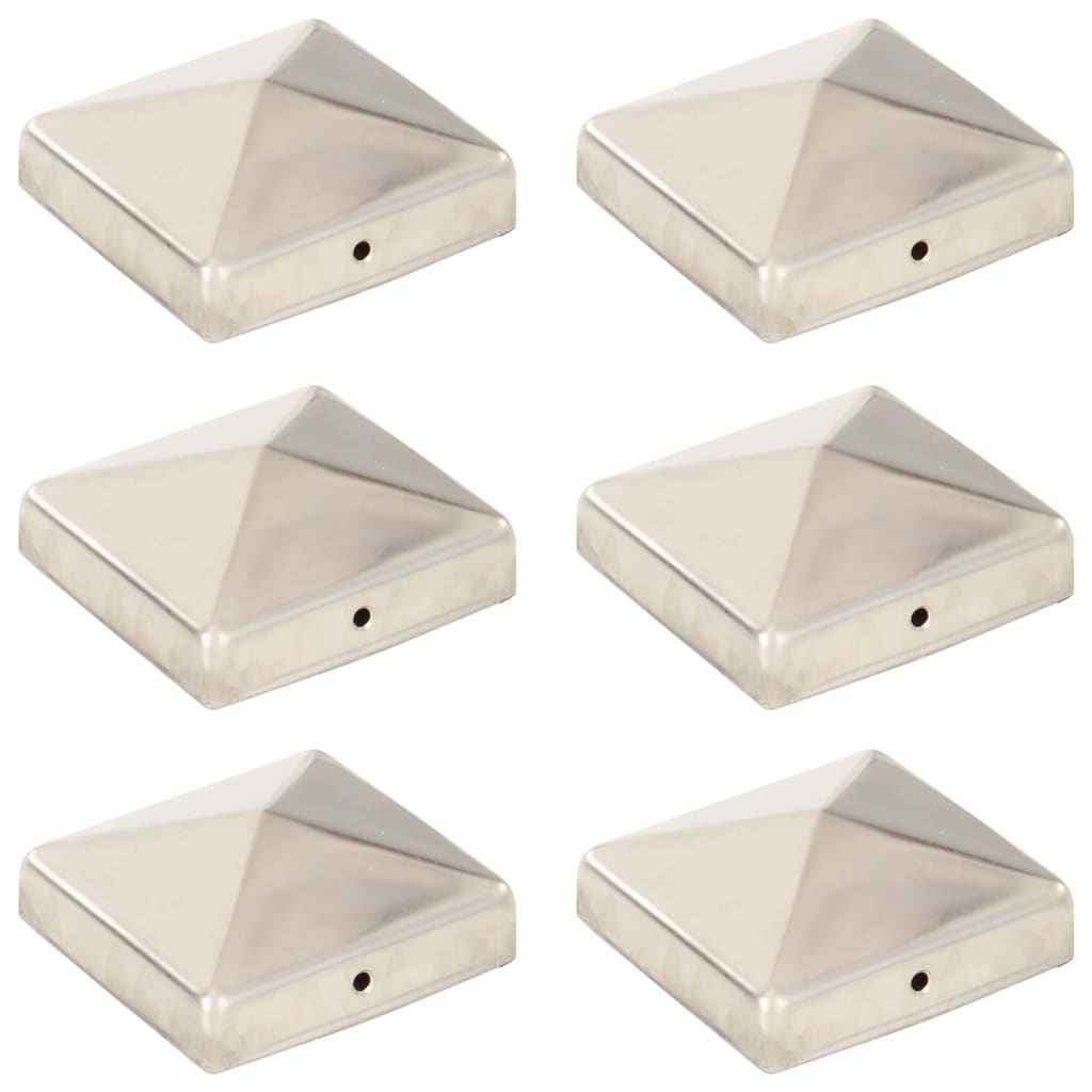 vidaXL Tampas piramidais p/ postes vedação 6pcs aço inoxidável 71x71mm