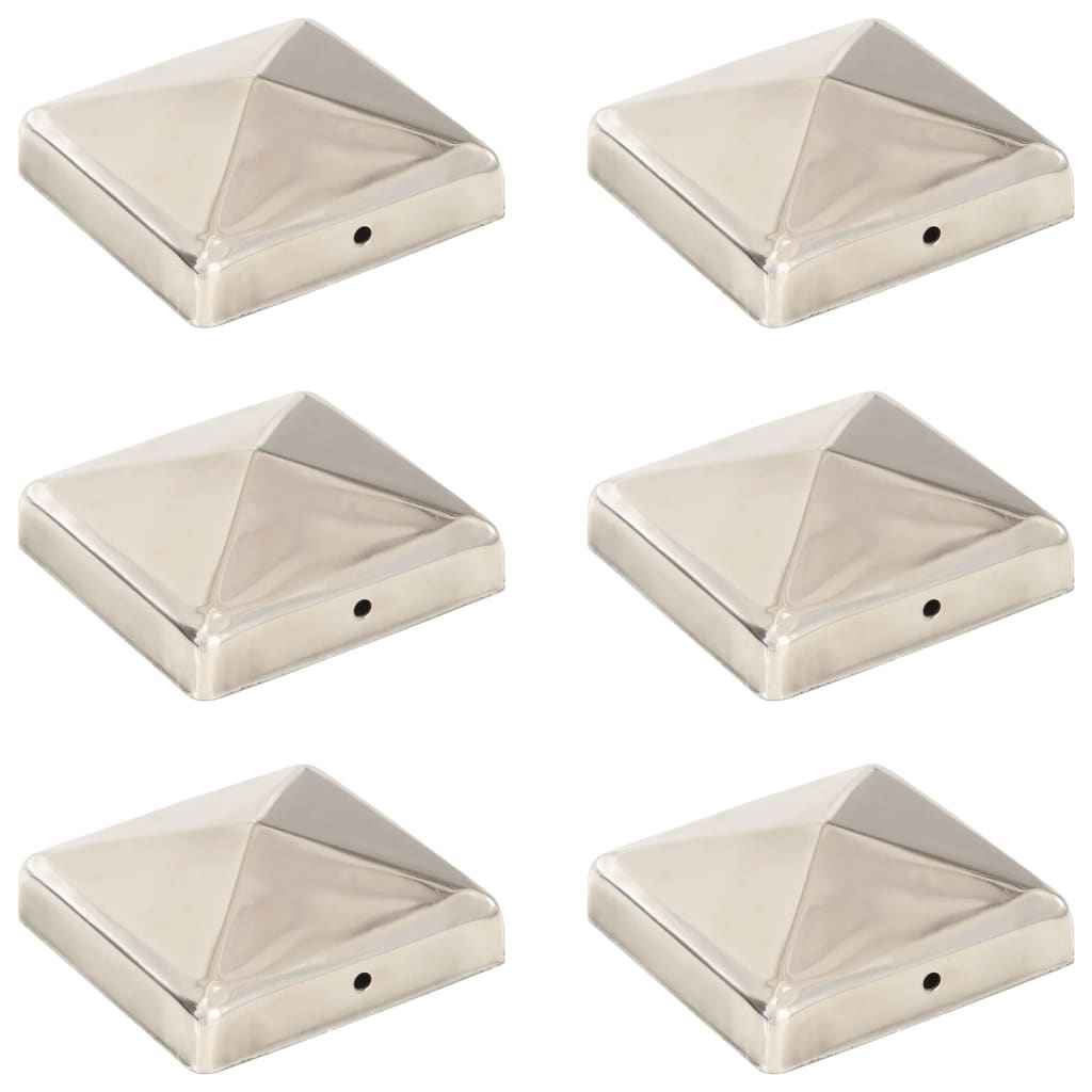 vidaXL Tampas piramidais p/ postes vedação 6pcs aço inoxidável 71x71mm
