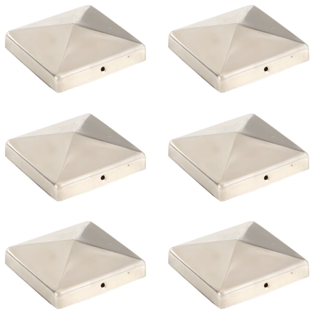 vidaXL Tampas piramidais p/ postes vedação 6pcs aço inoxidável 71x71mm