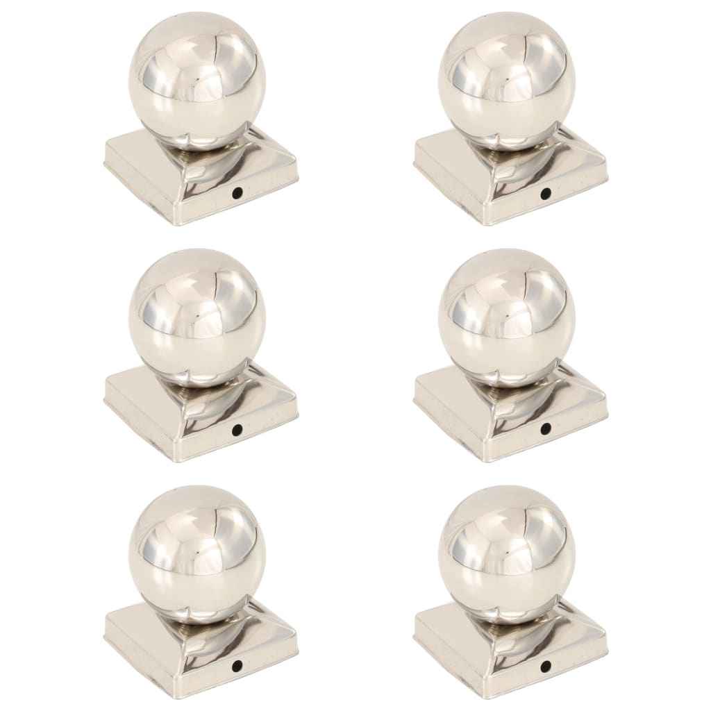 vidaXL Tampas em globo p/ postes vedação 6 pcs aço inoxidável 91x91mm
