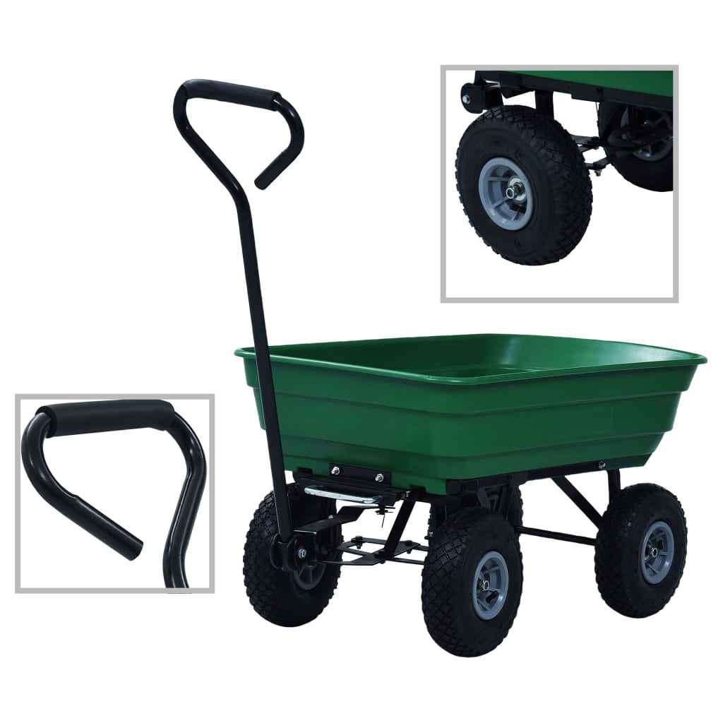 vidaXL Carrinho de mão basculante para jardim 300 kg 75 L verde