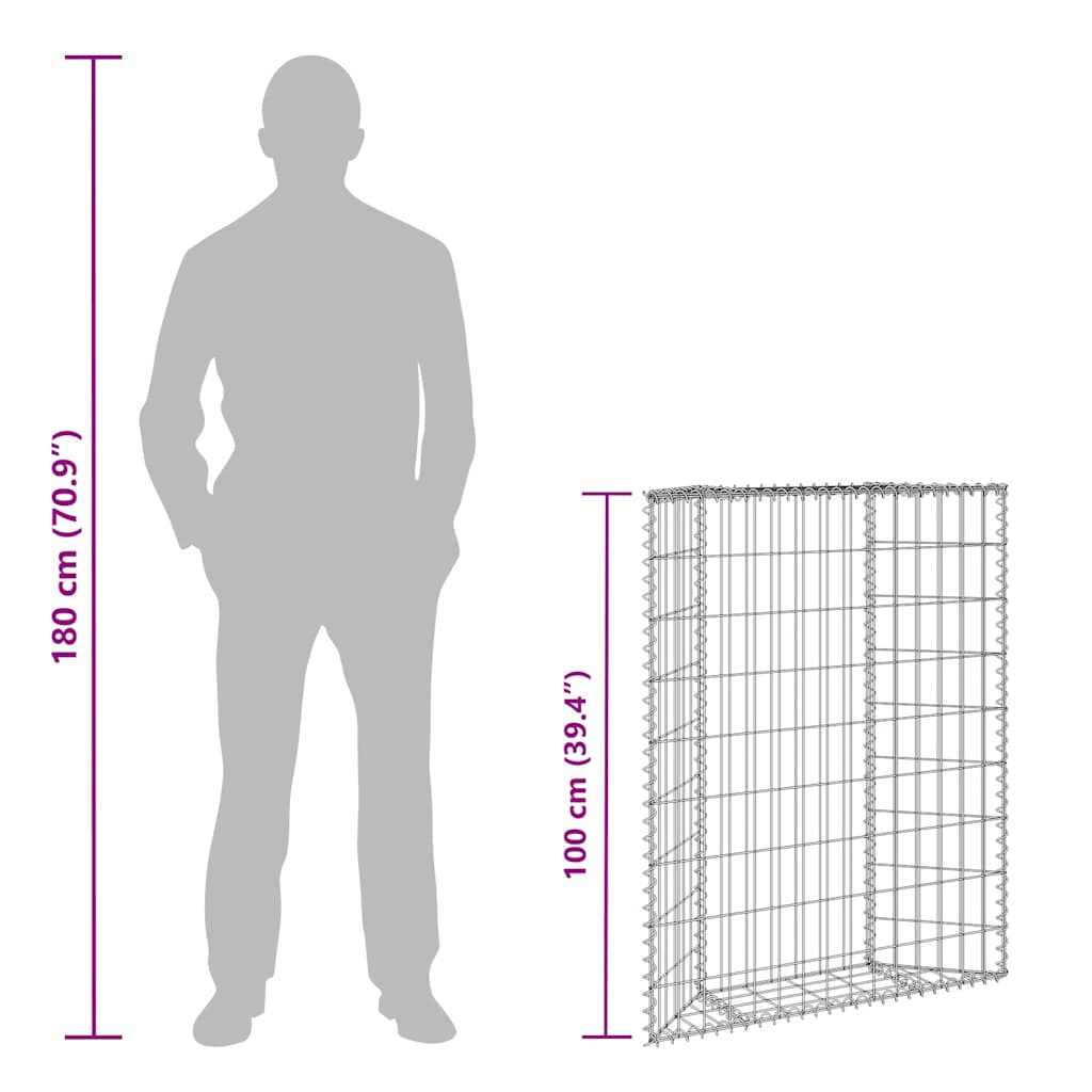 vidaXL Canteiro elevado/cesto gabião trapézio 80x20x100 cm aço galvan.