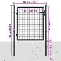 vidaXL Portão de jardim em tela de aço galvanizado 100x75 cm cinza