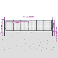 vidaXL Portão de jardim em tela de aço galvanizado 400x75 cm cinza