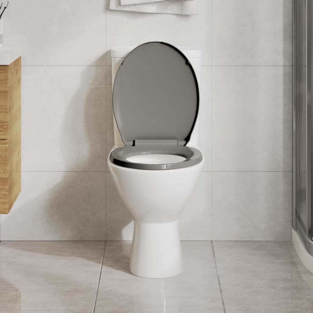 vidaXL Tampo de sanita oval com fecho suave cinzento-claro