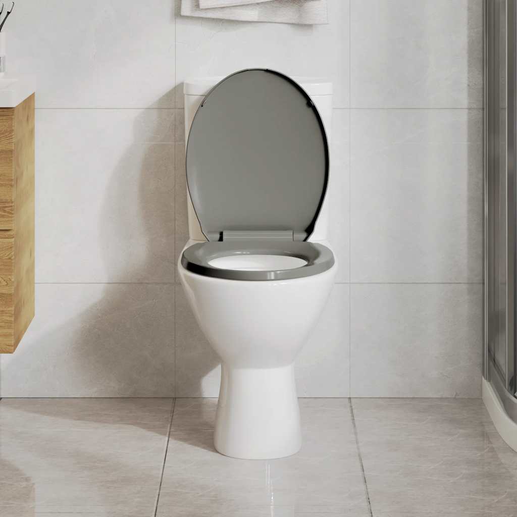 vidaXL Tampo de sanita oval com fecho suave cinzento-claro