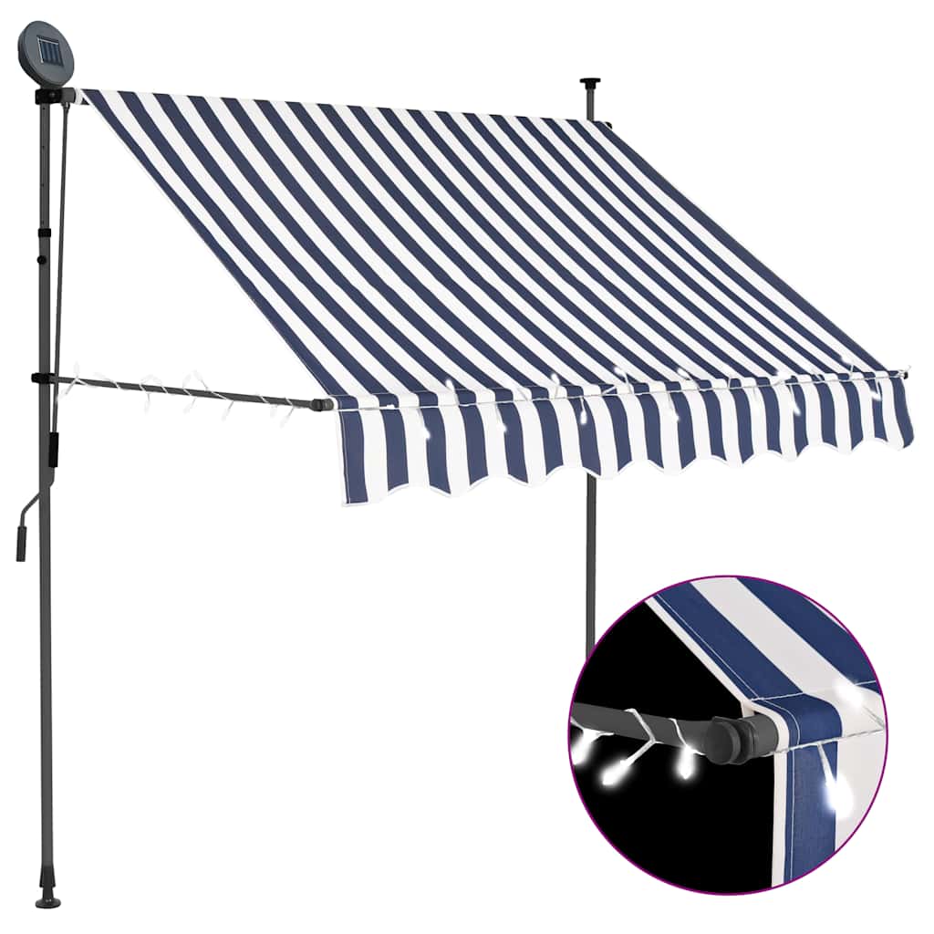 vidaXL Toldo retrátil manual com LED 100 cm azul e branco