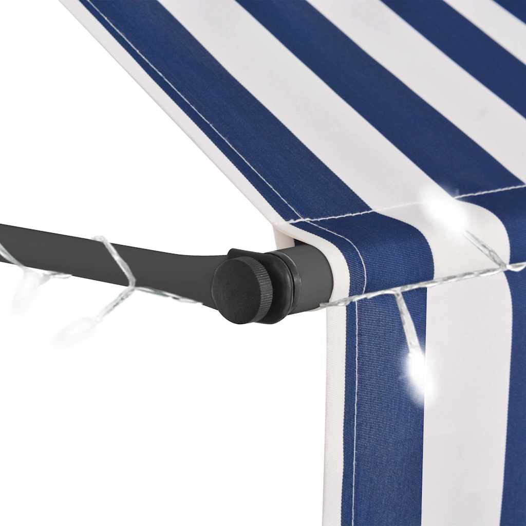 vidaXL Toldo retrátil manual com LED 100 cm azul e branco