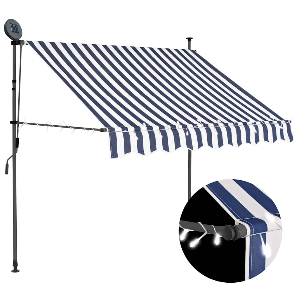 vidaXL Toldo retrátil manual com LED 100 cm azul e branco