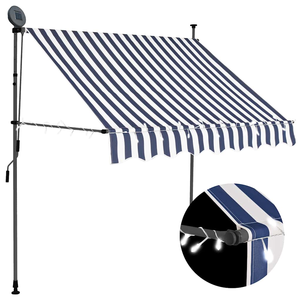 vidaXL Toldo retrátil manual com LED 100 cm azul e branco