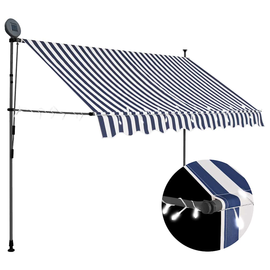 vidaXL Toldo retrátil manual com LED 100 cm azul e branco