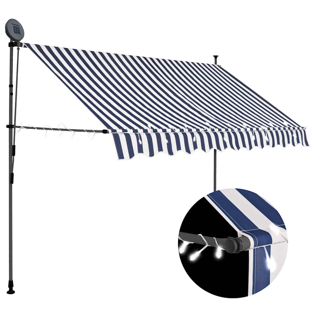 vidaXL Toldo retrátil manual com LED 100 cm azul e branco