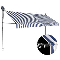 vidaXL Toldo retrátil manual com LED 100 cm azul e branco
