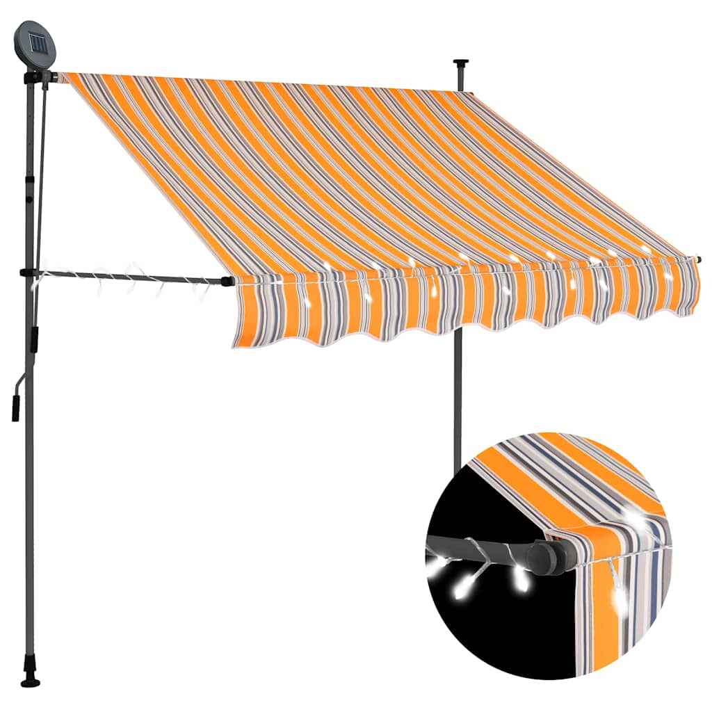vidaXL Toldo retrátil manual com LED 100 cm azul e branco
