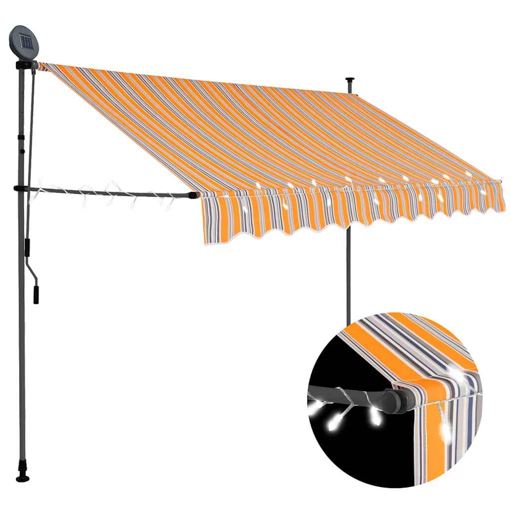 vidaXL Toldo retrátil manual com LED 100 cm azul e branco