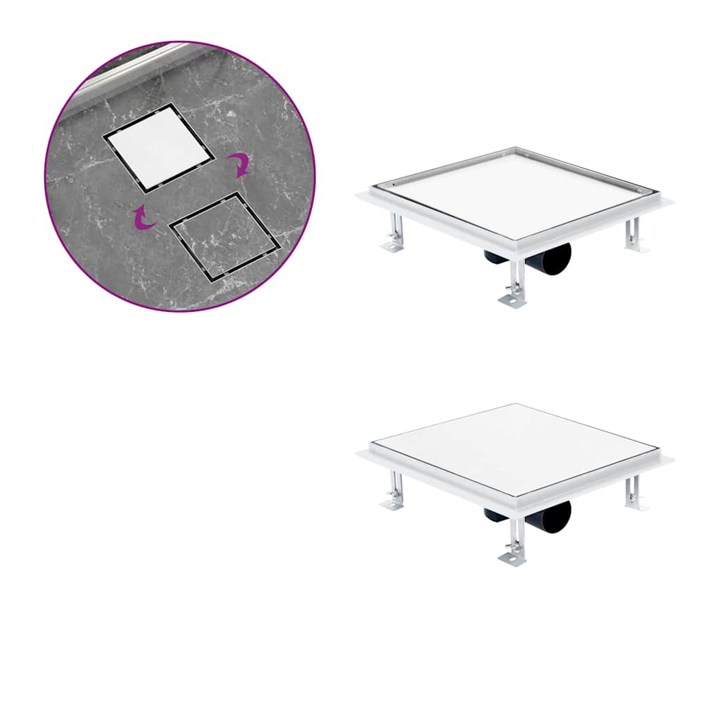 vidaXL Ralo chuveiro tampa plana/inserção ladrilho 28x28 cm aço inox.