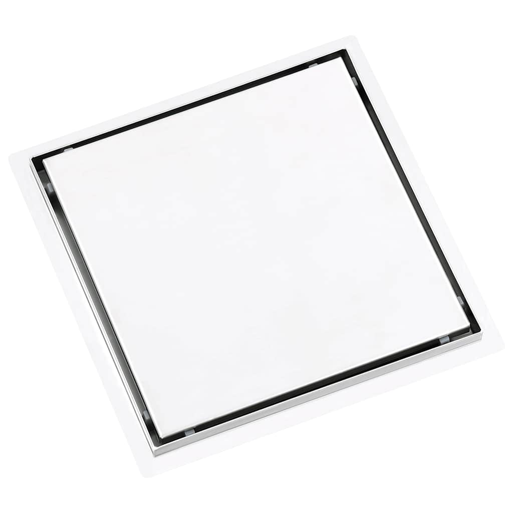 vidaXL Ralo chuveiro tampa plana/inserção ladrilho 28x28 cm aço inox.