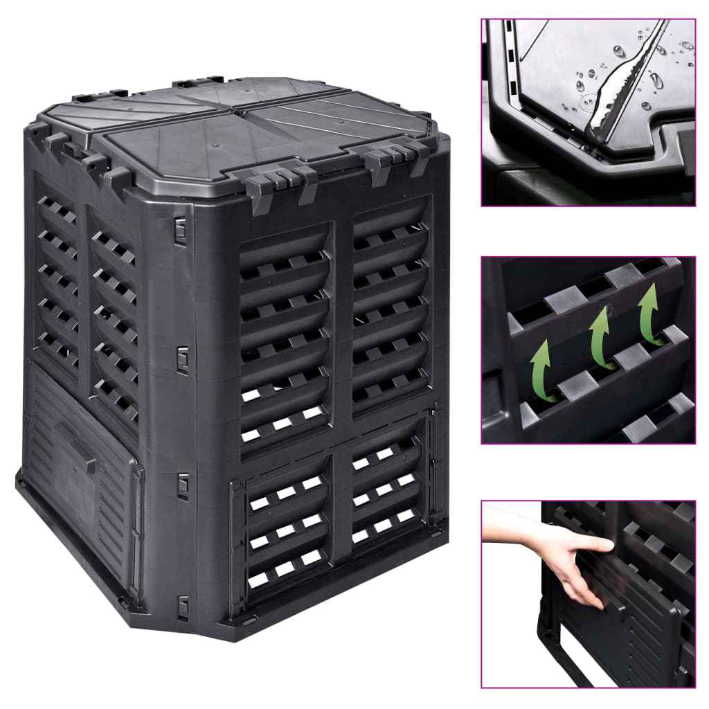 vidaXL Caixote de compostagem para jardim 68,9x68,9x83,9cm 360 L preto