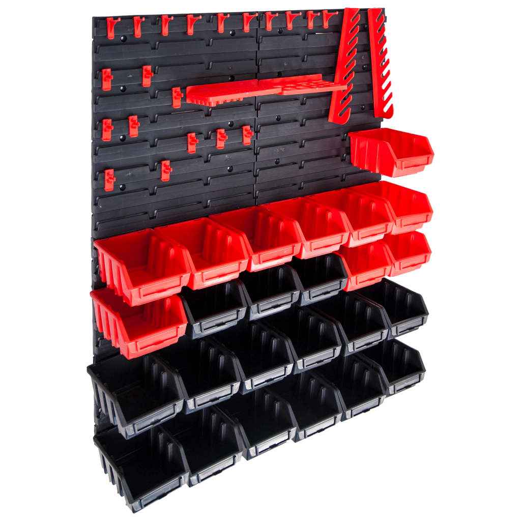 vidaXL 32 pcs kit caixas arrumação com painéis parede vermelho e preto