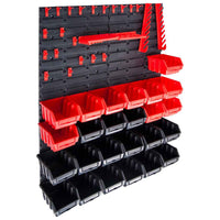 vidaXL 32 pcs kit caixas arrumação com painéis parede vermelho e preto