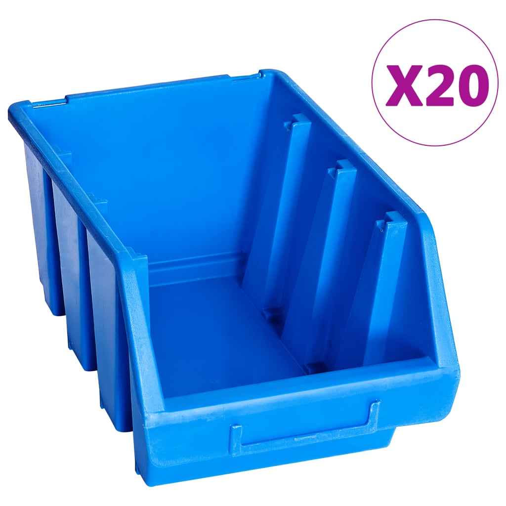 vidaXL Caixas de arrumação empilháveis 20 pcs plástico azul