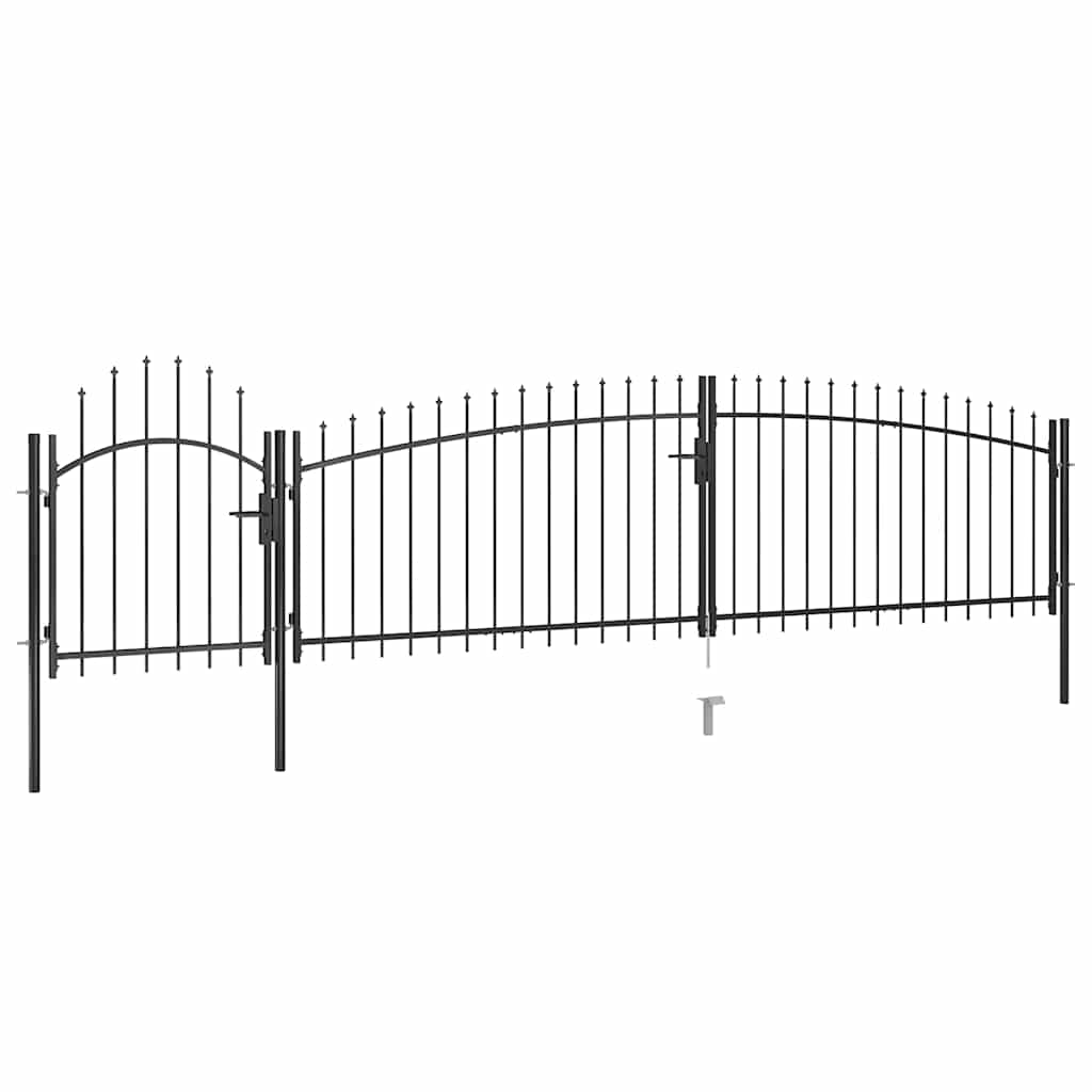 vidaXL Portão p/ cerca de jardim com topo em lanças 5x1,5 m aço preto