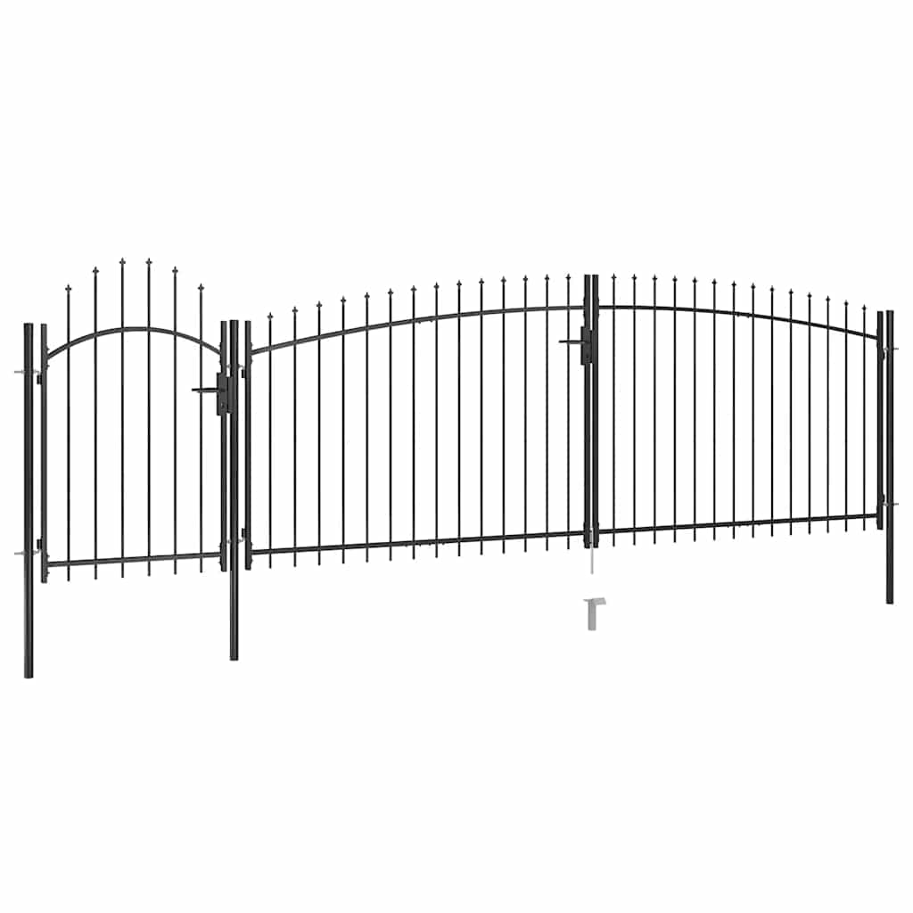 vidaXL Portão p/ cerca de jardim com topo em lanças 5x1,5 m aço preto